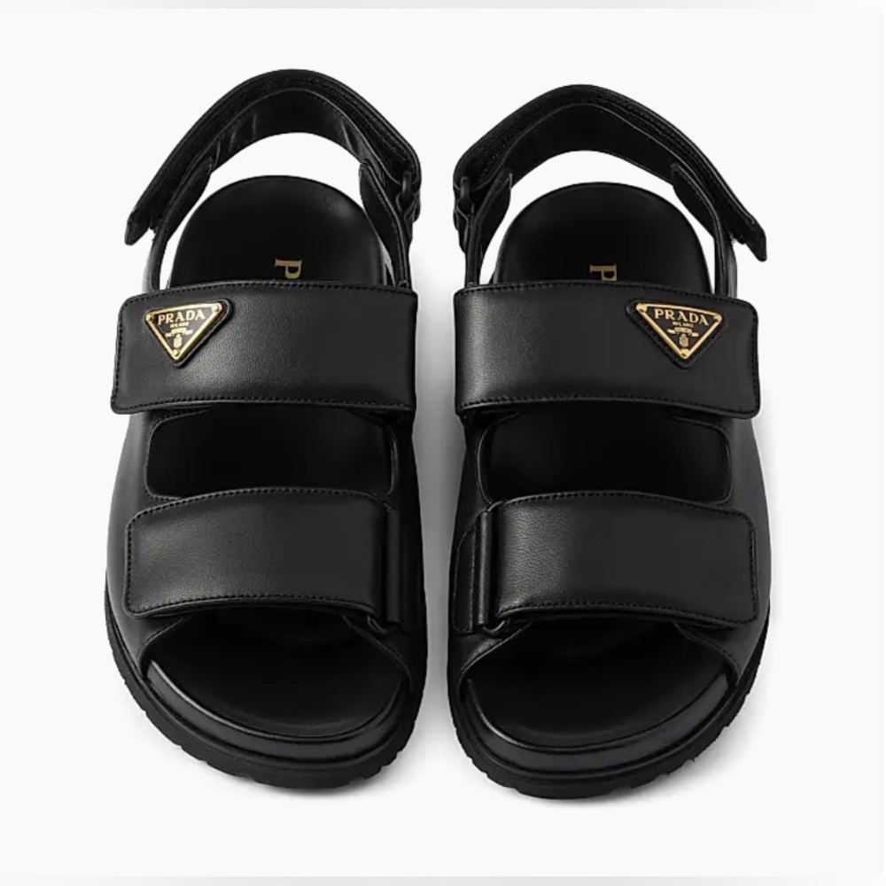 New Prada Flat Nappa Leather Sandals in Black Size 40 (US 10)